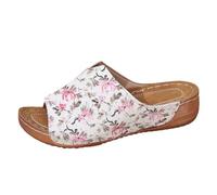 Comfort Flatform Sandals for Women Brown Sandals Women's Slippers Painted Print Large Size Heel Fish Mouth Casual Slippers Rubber Sliders UK Size 6 (Red,6)