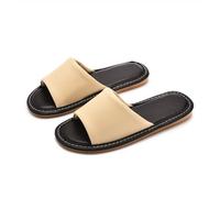 Comfort Genuine Leather House Slippers For Men Women Indoor Open Toe Easy To Clean Non-Slip Couple Shoes For Office Bedroom Living Room Guests Visitor