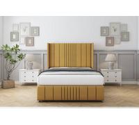 Comfort Grace Mustard Plush Divan Bed Set No Drawers - 54" Wingback & 12" Footboard 4'6 Double