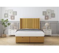 Comfort Grace Mustard Plush Ottoman Bed With Mattress With 54" Wingback Headboard 4'6 Double