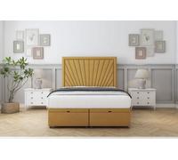 Comfort Kensington Mustard Plush Ottoman Bed With Mattress With 54" Floor Standing Headboard 3' Single