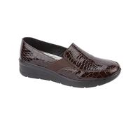 Comfort Ladies Imitation Croc Slip on Wedge Shoe with Twin Elasticated Gusset Sizes 3-8 (Brown Croc, UK Footwear Size System, Adult, Women, Numeric, Medium, 3)