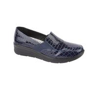 Comfort Ladies Imitation Croc Slip on Wedge Shoe with Twin Elasticated Gusset Sizes 3-8 (Navy Croc, UK Footwear Size System, Adult, Women, Numeric, Medium, 4)