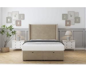 Comfort Madrid Almond Coniston Ottoman Bed Base With 54" Wingback Headboard 2'6 Small Single