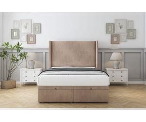 Comfort Madrid Mink Naples Ottoman Bed With Mattress With 54" Wingback Headboard 6' Super King