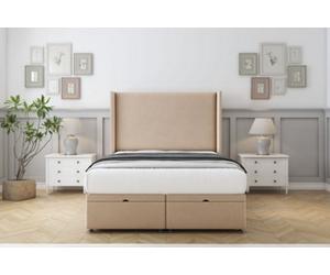 Comfort Madrid Pebble Plush Ottoman Bed With Mattress With 54" Wingback Headboard 5' King