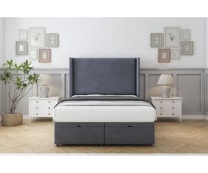 Comfort Madrid Steel Plush Ottoman Bed With Mattress With 54" Wingback Headboard 4'6 Double