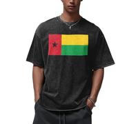 Comfort Men's 210g Cotton T-Shirt Guinea-Bissau Flag Print Washed Crew Neck Tee for Hiking & Weekend Outings Black L