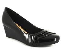 Patent Comfort Plus Ladies Black Comfortable Medium Wedged Shoes With Button Detail, Size: 3
