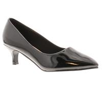 Comfort Plus Texas Patent Ladies Black Comfortable Wide Fit Kitten Heel Court Shoes, Size: 7