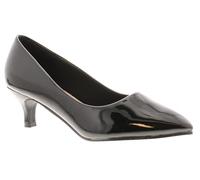Comfort Plus Texas Patent Ladies Black Comfortable Wide Fit Kitten Heel Court Shoes, Size: 7