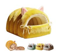 Comfort Plush Pet Cave, Cat Beds for Indoor Cats, Plush Winter Cave Style Pet Bed, 360° Nesting Design, Cat Bed Cave, Cozy Hideaway Pet Beds for Cats and Dogs (Yellow,L)