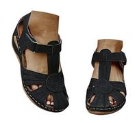 comfort sandals - Womens Closed Toe Wedge Sandals Adjustable Fastening Cut Out Comfort Walking Shoes Casual T Bar Summer Beach Holiday Outdoor Footwear Stitched Detail For Travel