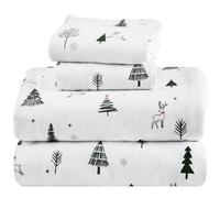 Comfort Spaces 100% Cotton Flannel Sheets Full Size, Ultra Soft Cozy Flannel Sheet Set with 12" Elastic Pocket Fits up to 14" Mattress, Novelty Print Warm Flannel Bedding, Reindeer 4 Piece