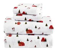 Comfort Spaces 100% Cotton Flannel Sheets King Size, Ultra Soft Cozy Flannel Sheet Set with 14" Elastic Pocket Fits up to 16" Mattress, Novelty Print Warm Flannel Bedding, Christmas Village 4 Piece