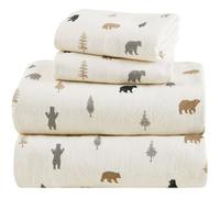 Comfort Spaces 100% Cotton Flannel Sheets Queen Size, Ultra Soft Cozy Flannel Sheet Set with 14" Elastic Pocket Fits up to 16" Mattress, Novelty Print Warm Flannel Bedding, Bear/Trees 4 Piece