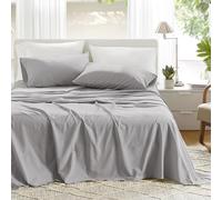 Comfort Spaces 100% Cotton Sheet Set Breathable, Lightweight, Soft with 14" Elastic Pocket Fits up to 16" Mattress, All Season Cozy Bedding, Matching Pillow Case, Queen Grey 4 Piece