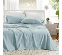Comfort Spaces 100% Cotton Sheets King, Breathable & Soft Cotton Sheets, Naturally Cool Cotton Bed Sheets with 14" Elastic Pocket Fits up to 16" Mattress, All Season Sheet Set, Light Blue 4 Piece