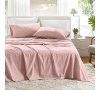 Comfort Spaces 100% Cotton Sheets Queen, Breathable & Ultra Soft Cotton Sheets, Naturally Cool Cotton Bed Sheets with 14" Elastic Pocket Fits up to 16" Mattress, All Seasons Sheet Set, Pink 4 Piece