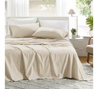 Comfort Spaces 100% Cotton Sheets Twin, Breathable & Ultra Soft Cotton Sheets, Naturally Cool Cotton Bed Sheets with 12" Elastic Pocket Fits up to 14" Mattress, All Seasons Sheet Set, Cream 3 Piece