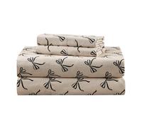 Comfort Spaces 100% Cotton Sheets Twin XL, Breathable, Naturally Cool Cotton Sheets, Cotton Bed Sheets with 12" Elastic Pocket Fits up to 14" Mattress, All Seasons Sheet Set, Bow Black/Taupe 3 Piece