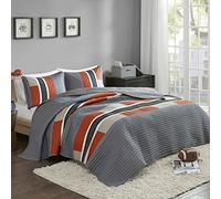 Comfort Spaces 2 Piece Quilt Coverlet Bedspread All Season Lightweight Hypoallergenic Pipeline Colorblock Kids Bedding Set, Twin/Twin XL, Pierre Grey Orange Stripe
