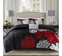 Comfort Spaces All Season Down Alternative Bedding, Matching Shams, Bedskirt, Decorative Pillows, fabric, Red/Black, King(104"x90")