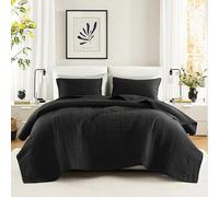 Comfort Spaces All Season, Lightweight, Coverlet Bedspread Bedding, Matching Shams, Microfiber, Black, Full/Queen(90"x90")