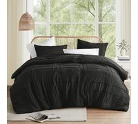 Comfort Spaces Black King Size Comforter Set - 3 Pieces Pintuck Pleated Bedding Sets King, All Season Lightweight, Extra Softness Pre-Washed Microfiber King Bed Set, Shams, King/Cal King