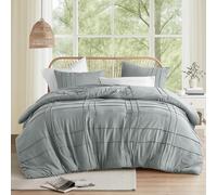 Comfort Spaces Blue/Grey King Size Comforter Set - 3 Pieces Pintuck Pleated Bedding Sets King, All Season Lightweight, Extra Softness Pre-Washed Microfiber King Bed Set, Shams, King/Cal King