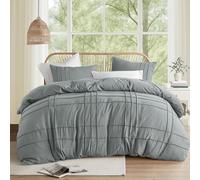 Comfort Spaces Blue/Grey Queen Size Duvet Cover Set - 3 Pieces Pintuck Pleated Duvet Cover, All Season Lightweight, Extra Softness Pre-Washed Microfiber Bedding Cover Shams