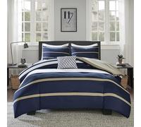 Comfort Spaces Casual Comforter Set Sporty Design, Vibrant Color, Active Lifestyle Boys Bedroom Décor, All Season Soft Microfiber Bedding Set, Decorative Pillow, Sham Blue/White Queen 4 Piece