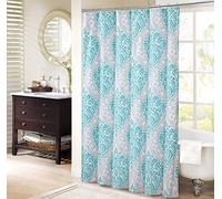 Comfort Spaces Coco Bathroom Shower Printed Damask Pattern Modern Cute Microfiber Fabric Bath Curtains, 72"x72", Teal/Grey
