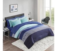 Comfort Spaces College Dorm Room Essentials, Complete Dormitory Bedroom Pack and Sheet with 2 Side Pockets, Polyester, Navy, Full