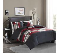 Comfort Spaces Comforter Set Plaid Perfect for College Dormitory, Guest Room Bedding, Fabric, Stripe Black/Red, Twin/Twin XL