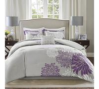 Comfort Spaces Comforter Set Ultra Soft Hypoallergenic Microfiber Floral Print Bedding, Fabric, Purple/Grey, Queen