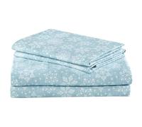 Comfort Spaces Cotton Flannel Breathable Warm Deep Pocket Sheets with Pillow Case Bedding, Full, Blue Snowflakes 4 Piece