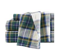 Comfort Spaces Cotton Flannel Breathable Warm Deep Pocket Sheets with Pillow Case Bedding, King, Green Plaid Scottish Plaid 4 Piece