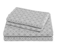 Comfort Spaces Cotton Flannel Breathable Warm Deep Pocket Sheets with Pillow Case Bedding, King, Grey Geo 4 Piece