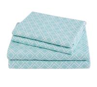 Comfort Spaces Cotton Flannel Breathable Warm Deep Pocket Sheets with Pillow Case Bedding, Queen, Aqua Geo 4 Piece