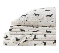 Comfort Spaces Cotton Flannel Breathable Warm, Deep Pocket Sheets with Pillow Case Bedding, Queen, Black Dog 4 Piece