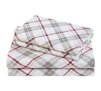 Comfort Spaces Cotton Flannel Breathable Warm Deep Pocket Sheets with Pillow Case Bedding, Queen, Grey/Red Plaid 4 Piece