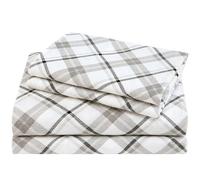 Comfort Spaces Cotton Flannel Breathable Warm Deep Pocket Sheets with Pillow Case Bedding, Queen, Grey Plaid 4 Piece