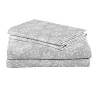 Comfort Spaces Cotton Flannel Breathable Warm Deep Pocket Sheets With Pillow Case Bedding, Twin, Snowflakes Grey, 3 Piece