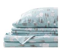 Comfort Spaces Cotton Flannel Breathable Warm Deep Pocket Sheets with Pillowcase Bedding Queen Size Blue Polar Bears Pack of 4