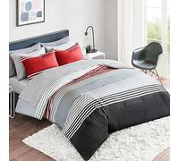 Comfort Spaces Cozy Comforter with Complete Sheet Set with Side Pocket, All Season Cover, Matching Shams, Microfiber, Colin Red/Grey, Full(80"x90")