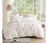Comfort Spaces Cream King Duvet Cover Set - 3 Pieces Pintuck Pleated Farmhouse Duvet Cover, All Season Lightweight, Cotton-Like Softness Pre-Washed Microfiber King Bedding Cover Shams, King/Cal King