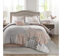 Comfort Spaces Enya Comforter Set-Modern Floral Design All Season Down Alternative Bedding, Matching Shams, Bedskirt, Decorative Pillows, King(104"x90"), Blush 5 Piece