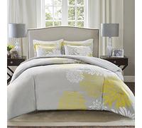 Comfort Spaces Enya Comforter Set-Modern Floral Design All Season Down Alternative Bedding, Matching Shams, Bedskirt, Decorative Pillows, Queen(90"x90"), Yellow