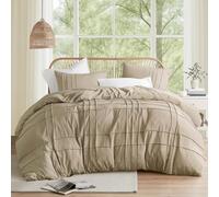 Comfort Spaces Khaki King Size Comforter Set - 3 Pieces Pintuck Pleated Bedding Sets King, All Season Lightweight, Extra Softness Pre-Washed Microfiber King Bed Set, Shams, King